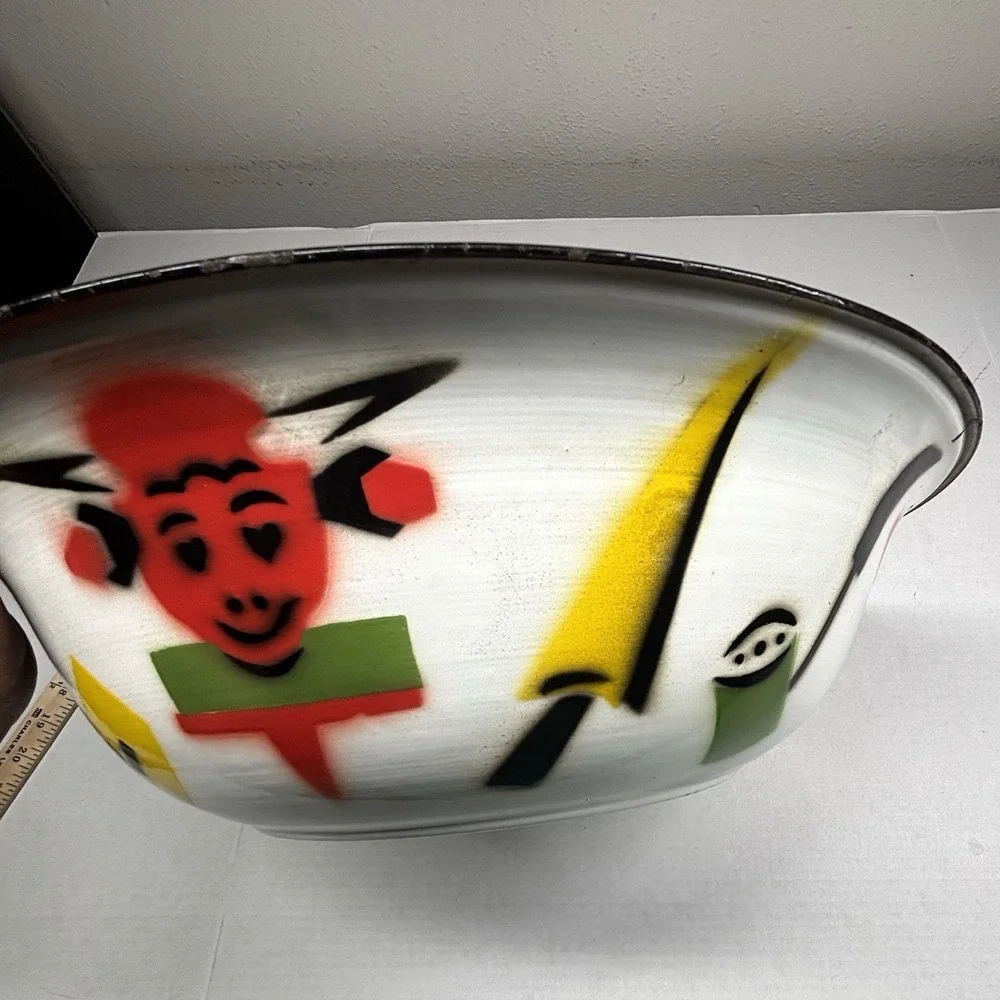 VTG MCM Enamelware Metal Grilling BBQ Serving Tray Bowl‎ Set Retro Atomic Tiki